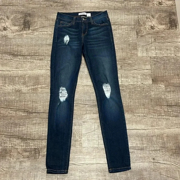 Judy Blue - Dark Blue Denim Distressed Skinny Jeans - Size 3/26 - Picture 1 of 12